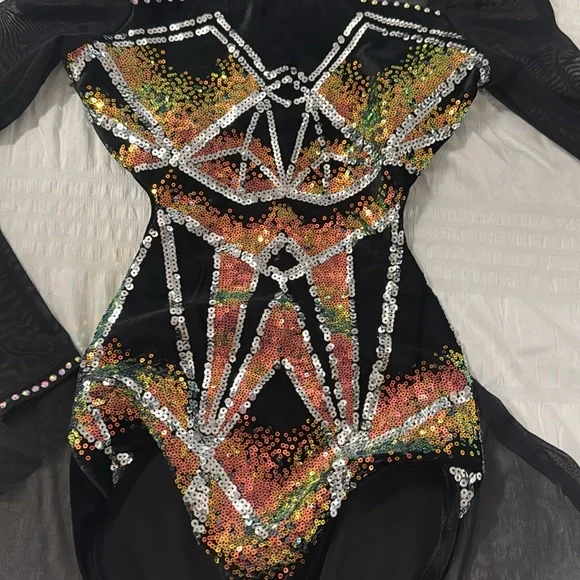 Weissman black velvet sequin jazz dance leotard costume